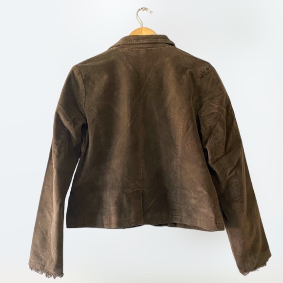 Equestrian Sz Lg Jr Brown Twill Floral Lined Jacket Snap Pockets Frayed Wrists - Picture 2 of 11